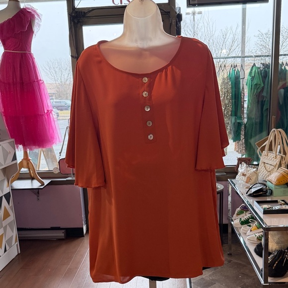 Tops - Women's Orange Button-Down Top